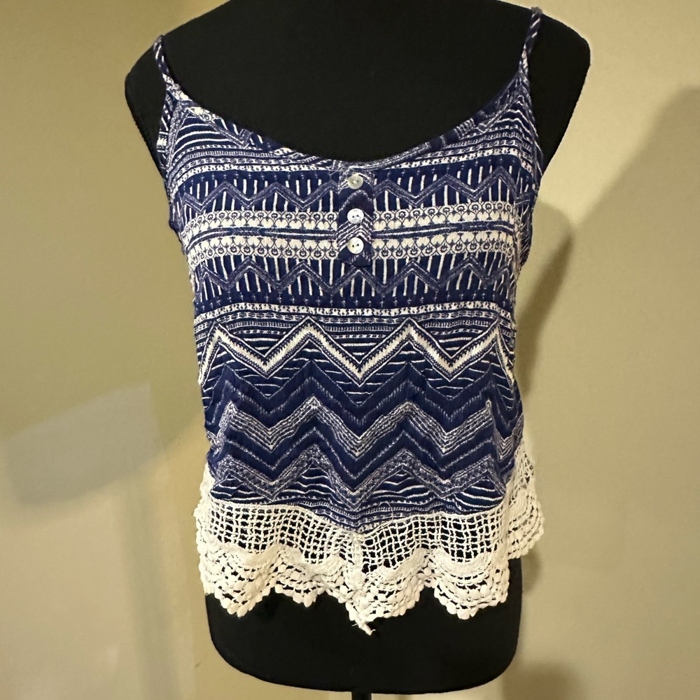 Ardene Blue and White Geometric tank top